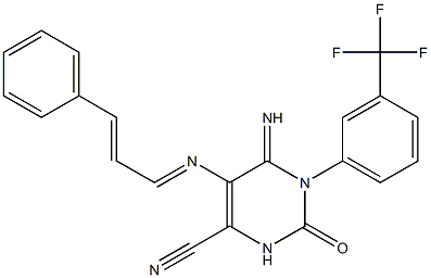 6-imino-2-oxo-5-{[(E,2E)-3-phenyl-2-propenylidene]amino}-1-[3-(trifluoromethyl)phenyl]-1,2,3,6-tetrahydro-4-pyrimidinecarbonitrile 结构式