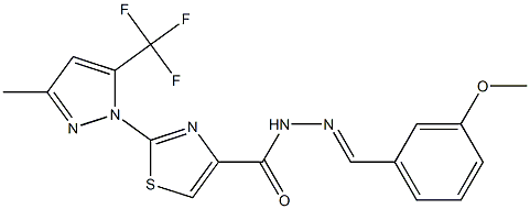 N'-[(E)-(3-methoxyphenyl)methylidene]-2-[3-methyl-5-(trifluoromethyl)-1H-pyrazol-1-yl]-1,3-thiazole-4-carbohydrazide Struktur