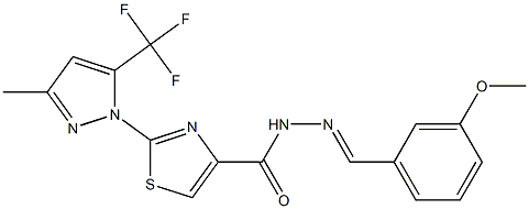 N'-[(E)-(3-methoxyphenyl)methylidene]-2-[3-methyl-5-(trifluoromethyl)-1H-pyrazol-1-yl]-1,3-thiazole-4-carbohydrazide 化学構造式