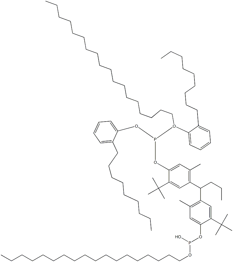 [Butylidenebis(2-tert-butyl-5-methyl-4,1-phenyleneoxy)]bis(phosphonous acid)O,O'-dioctadecyl O,O'-bis(2-nonylphenyl) ester,,结构式