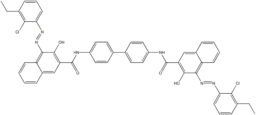 4,4'-Bis[1-[(2-chloro-3-ethylphenyl)azo]-2-hydroxy-3-naphthoylamino]biphenyl,,结构式