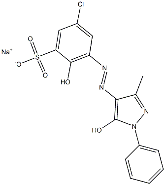 5-クロロ-2-ヒドロキシ-3-(5-ヒドロキシ-3-メチル-1-フェニル-1H-ピラゾール-4-イルアゾ)ベンゼンスルホン酸ナトリウム 化学構造式