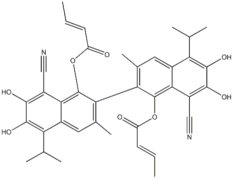 1,1'-Bis(2-butenoyloxy)-6,6',7,7'-tetrahydroxy-5,5'-diisopropyl-3,3'-dimethyl-2,2'-binaphthalene-8,8'-dicarbonitrile,,结构式