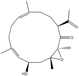 (2S,3R,5R,6E,10E,14S)-14-(1-メチルエテニル)-2,3-エポキシ-5-ヒドロキシ-3,7,11-トリメチルシクロテトラデカ-6,10-ジエン-1-オン 化学構造式