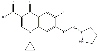 7-[[(2S)-2-ピロリジニル]メトキシ]-1-シクロプロピル-6-フルオロ-1,4-ジヒドロ-4-オキソキノリン-3-カルボン酸 化学構造式