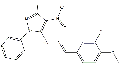 3,4-ジメトキシベンズアルデヒド1-フェニル-3-メチル-4-ニトロ-1H-ピラゾール-5-イルヒドラゾン 化学構造式