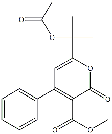 2-オキソ-4-フェニル-6-(1-アセトキシ-1-メチルエチル)-2H-ピラン-3-カルボン酸メチル 化学構造式