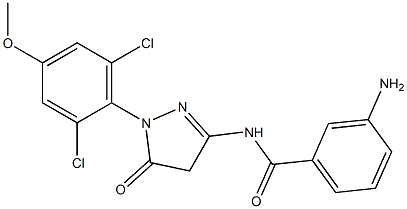 1-(2,6-ジクロロ-4-メトキシフェニル)-3-(3-アミノベンゾイルアミノ)-5(4H)-ピラゾロン 化学構造式