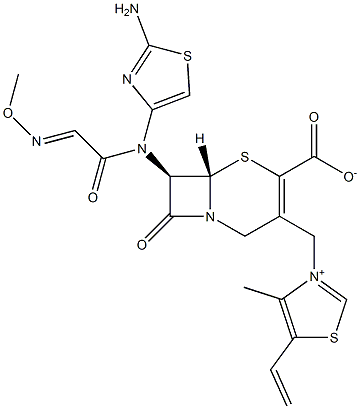 (7R)-7-[(2-アミノ-4-チアゾリル)(メトキシイミノ)アセチルアミノ]-3-[[(5-エテニル-4-メチルチアゾール-3-イウム)-3-イル]メチル]セファム-3-エン-4-カルボン酸 化学構造式