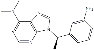 9-[(R)-1-(3-アミノフェニル)エチル]-N,N-ジメチル-9H-プリン-6-アミン 化学構造式