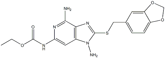 N-[1,4-Diamino-2-(3,4-(methylenedioxy)benzylthio)-1H-imidazo[4,5-c]pyridin-6-yl]carbamic acid ethyl ester Struktur