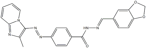 4-[(2-メチルイミダゾ[1,2-a]ピリジン-3-イル)アゾ]-N'-(3,4-メチレンジオキシベンジリデン)安息香酸ヒドラジド 化学構造式