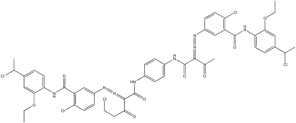 3,3'-[2-(Chloromethyl)-1,4-phenylenebis[iminocarbonyl(acetylmethylene)azo]]bis[N-[4-(1-chloroethyl)-2-ethoxyphenyl]-6-chlorobenzamide] Structure