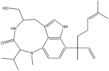 9-[1-Ethenyl-1,5-dimethyl-4-hexenyl]-1,2,4,5,6,8-hexahydro-5-(hydroxymethyl)-1-methyl-2-isopropyl-3H-pyrrolo[4,3,2-gh]-1,4-benzodiazonin-3-one 结构式