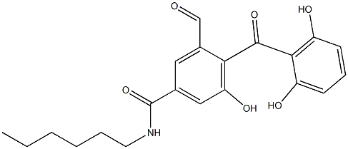 N-Hexyl-3-formyl-5-hydroxy-4-(2,6-dihydroxybenzoyl)benzamide,,结构式