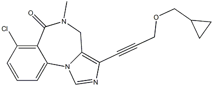 7-クロロ-3-[3-(シクロプロピルメトキシ)-1-プロピニル]-4,5-ジヒドロ-5-メチル-6H-イミダゾ[1,5-a][1,4]ベンゾジアゼピン-6-オン 化学構造式