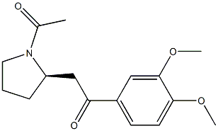 (2R)-1-アセチル-2-[2-(3,4-ジメトキシフェニル)-2-オキソエチル]ピロリジン 化学構造式