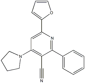2-Phenyl-4-(pyrrolidin-1-yl)-6-(2-furanyl)pyridine-3-carbonitrile Struktur