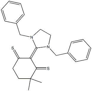 4,4-Dimethyl-2-[(1,3-dibenzyltetrahydro-1H-imidazol)-2-ylidene]cyclohexane-1,3-dithione,,结构式