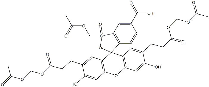 2,7-Bis[2-(acetoxymethoxycarbonyl)ethyl]-3,6-dihydroxy-3'-oxospiro[9H-xanthene-9,1'(3'H)-isobenzofuran]-5'-carboxylic acid acetoxymethyl ester Structure