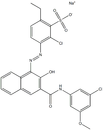 2-Chloro-6-ethyl-3-[[3-[[(3-chloro-5-methoxyphenyl)amino]carbonyl]-2-hydroxy-1-naphtyl]azo]benzenesulfonic acid sodium salt,,结构式