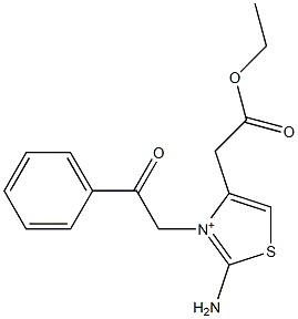 2-Amino-4-(ethoxycarbonylmethyl)-3-(phenylcarbonylmethyl)thiazol-3-ium Struktur