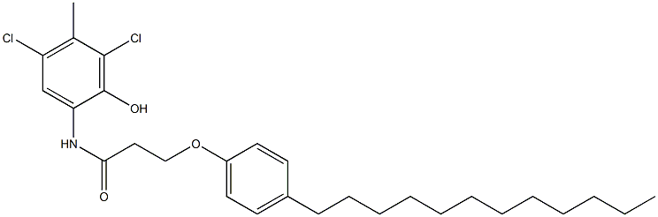 2-[3-(4-ドデシルフェノキシ)プロパノイルアミノ]-4,6-ジクロロ-5-メチルフェノール 化学構造式