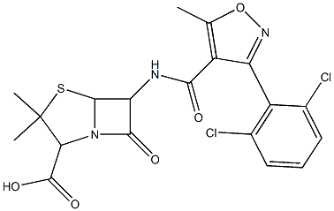 6-[3-(2,6-Dichlorophenyl)-5-methyl-4-isoxazolylcarbonylamino]-3,3-dimethyl-7-oxo-4-thia-1-azabicyclo[3.2.0]heptane-2-carboxylic acid,,结构式