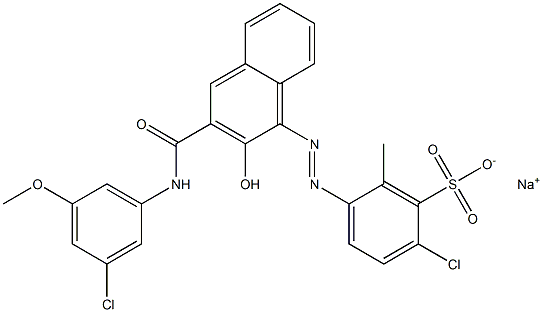 2-クロロ-6-メチル-5-[[3-[[(3-クロロ-5-メトキシフェニル)アミノ]カルボニル]-2-ヒドロキシ-1-ナフチル]アゾ]ベンゼンスルホン酸ナトリウム 化学構造式