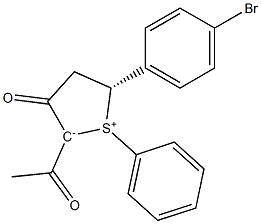 (5R)-2-アセチル-5-(p-ブロモフェニル)-1-フェニル-3-オキソ-2,3,4,5-テトラヒドロチオフェン-1-イウム-2-イド 化学構造式