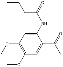 N-(2-アセチル-4,5-ジメトキシフェニル)ブタンアミド 化学構造式