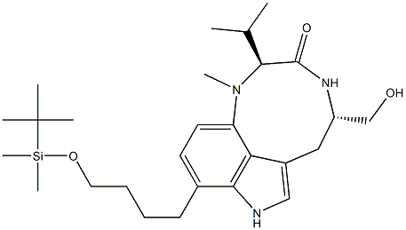 (2S,5S)-1,2,4,5,6,8-ヘキサヒドロ-9-[4-(tert-ブチルジメチルシリルオキシ)ブチル]-5-ヒドロキシメチル-2-イソプロピル-1-メチル-3H-ピロロ[4,3,2-gh]-1,4-ベンゾジアゾニン-3-オン 化学構造式