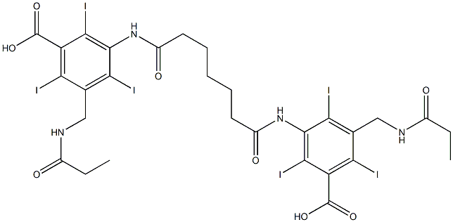 3,3'-(ピメロイルジイミノ)ビス[5-(プロピオニルアミノメチル)-2,4,6-トリヨード安息香酸] 化学構造式