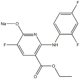 2-[(2,4-ジフルオロフェニル)アミノ]-5-フルオロ-6-(ソジオオキシ)ニコチン酸エチル 化学構造式