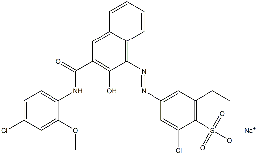 2-クロロ-6-エチル-4-[[3-[[(4-クロロ-2-メトキシフェニル)アミノ]カルボニル]-2-ヒドロキシ-1-ナフチル]アゾ]ベンゼンスルホン酸ナトリウム 化学構造式