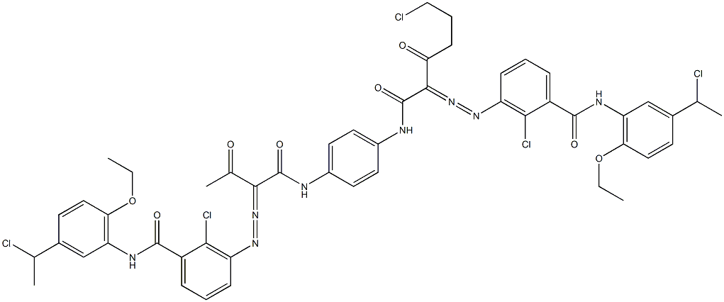 3,3'-[2-(2-クロロエチル)-1,4-フェニレンビス[イミノカルボニル(アセチルメチレン)アゾ]]ビス[N-[3-(1-クロロエチル)-6-エトキシフェニル]-2-クロロベンズアミド] 化学構造式