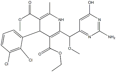 2-[(2-アミノ-6-ヒドロキシ-4-ピリミジニル)メトキシメチル]-4-(2,3-ジクロロフェニル)-1,4-ジヒドロ-6-メチルピリジン-3,5-ジカルボン酸3-エチル5-メチル 化学構造式