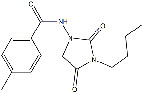 N-(3-ブチル-2,4-ジオキソイミダゾリジン-1-イル)-4-メチルベンズアミド 化学構造式