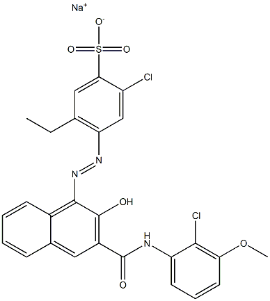 2-Chloro-5-ethyl-4-[[3-[[(2-chloro-3-methoxyphenyl)amino]carbonyl]-2-hydroxy-1-naphtyl]azo]benzenesulfonic acid sodium salt 结构式