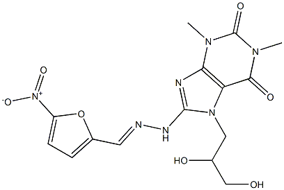 5-Nitro-2-furaldehyde [7-(2,3-dihydroxypropyl)-1,3-dimethyl-2,6-dioxo-1,2,3,6-tetrahydro-7H-purin-8-yl]hydrazone 结构式