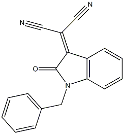 2-[(1-ベンジル-2-オキソ-2,3-ジヒドロ-1H-インドール)-3-イリデン]マロノニトリル 化学構造式