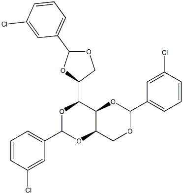 1-O,3-O:2-O,4-O:5-O,6-O-トリス(3-クロロベンジリデン)-L-グルシトール 化学構造式