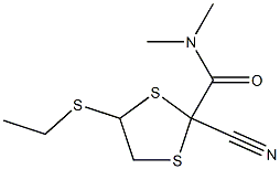 5-Ethylthio-2-(dimethylaminocarbonyl)-1,3-dithiolane-2-carbonitrile 结构式