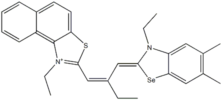 1-Ethyl-2-[2-[(3-ethyl-5,6-dimethylbenzoselenazol-2(3H)-ylidene)methyl]-1-butenyl]naphtho[1,2-d]thiazol-1-ium,,结构式