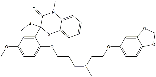 2-[2-[3-[N-[2-(1,3-Benzodioxol-5-yloxy)ethyl]methylamino]propyloxy]-5-methoxyphenyl]-2-methylthio-4-methyl-4H-1,4-benzothiazin-3(2H)-one Struktur
