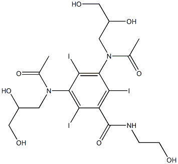 3,5-Bis[acetyl(2,3-dihydroxypropyl)amino]-2,4,6-triiodo-N-(2-hydroxyethyl)benzamide,,结构式