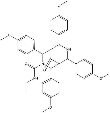 N-エチル-9-オキソ-2,4,6,8-テトラキス(p-メトキシフェニル)-3,7-ジアザビシクロ[3.3.1]ノナン-3-カルボアミド 化学構造式