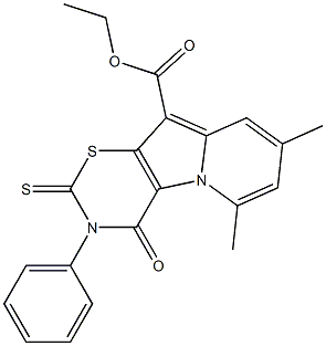 3,4-Dihydro-4-oxo-2-thioxo-6,8-dimethyl-3-phenyl-2H-1,3-thiazino[6,5-b]indolizine-10-carboxylic acid ethyl ester,,结构式