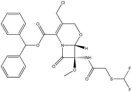 (6R,7R)-3-(Chloromethyl)-7-[2-(difluoromethylthio)acetylamino]-7-methoxy-8-oxo-5-oxa-1-azabicyclo[4.2.0]oct-2-ene-2-carboxylic acid diphenylmethyl ester,,结构式