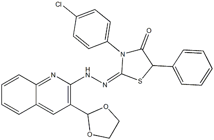 2-[2-[3-(1,3-Dioxolane-2-yl)quinoline-2-yl]hydrazono]-3-(4-chlorophenyl)-5-phenylthiazolidine-4-one,,结构式